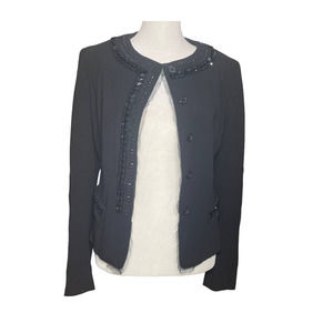 DKNY Embellished Black Lace Trim Wool Blend‎ Blazer Jacket Women's Size 2 Event